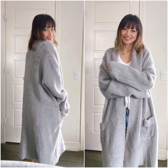 #2 Cozy Grey Fuzzy Oversized Open Front Cardigan - Picture 3 of 4